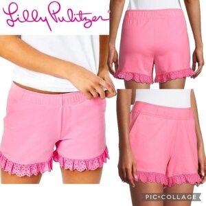 Lilly Pulitzer 5" Kylar Ruffle Hem Knit Shorts in Pink Shady – Size S